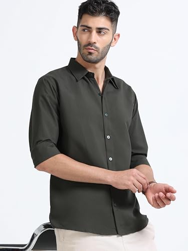 Image of Men's Solid Casual Shirt, Cotton Blend, Regular Fit, Spread Collar, Full Sleeve, Button Closure Perfect for Casual & Office Wear