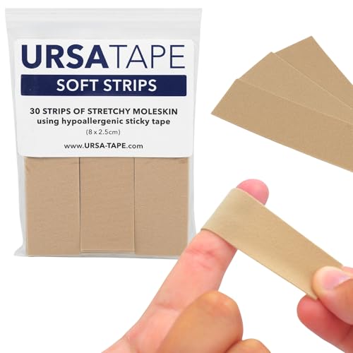 URSA Tape Soft Strips - Pack of 30 (Beige) | Stretchy Moleskin Fabric Tape | Heavy-Duty Blister Prevention Strips | No-Residue Bandages for Feet & Body | Adhesive Padding | 3.14 x 0.98 in