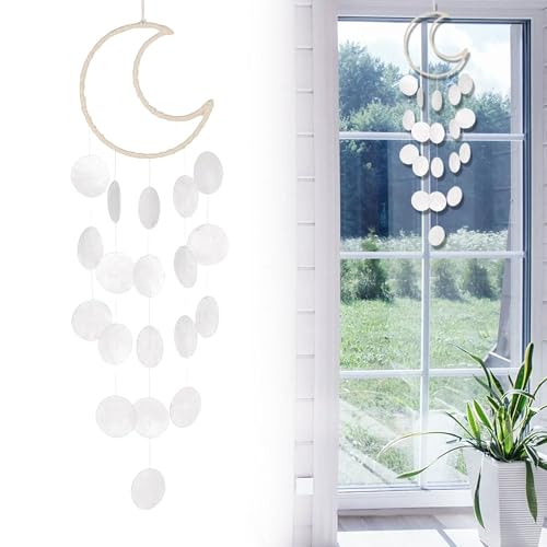 Carillones De Viento De Concha Luna Campanas de Viento para Exteriores Carillón De Viento De Concha Colgante para Jardín para Ventana, Pared, Habitación, Terraza y Balcón - Blanco