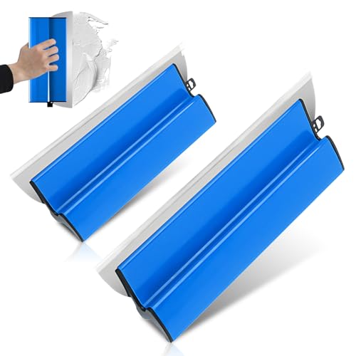 Lot de 2 spatules de surface, 25 cm + 40 cm, outil de mastic avec poignée ergonomique en Z et lame en acier inoxydable interchangeable, lame en acier inoxydable pour cloisons sèches, papier peint et