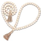 Occan Wood Bead Garland Boho Wall Decor 58 in Modern Farmhouse Decor Beads with Tassel Rustic Home W