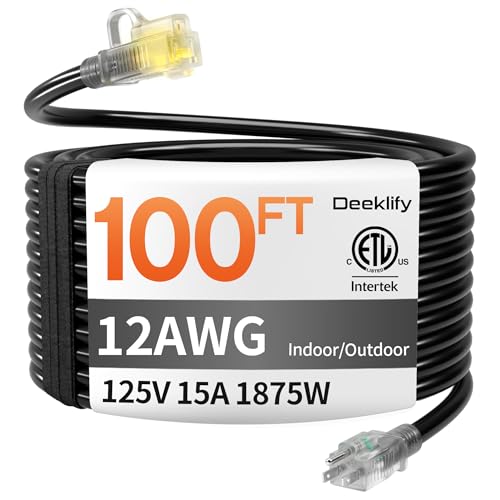 12 Gauge 100FT Heavy Duty Waterproof Extension Cord