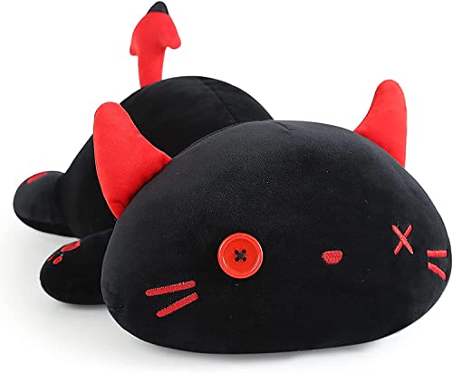 Onsoyours Cute Kitten Plush Toy Stuffed Animal Black Kitty Soft Anime Cat Plush Pillow for Kids (Devil Cat, 20\")