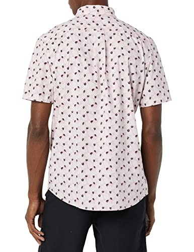Amazon Essentials Men's Short-Sleeve Stretch Poplin Shirt (Available In Big & Tall), Light Pink Palm Leaf Print, X-Large #TOP1