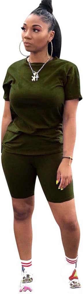 TOPSRANI Womens Two Piece Outfits Bodycon Tracksuit Sweatsuits Print Jogger Biker Workout Lounge Pajamas Shorts Pant Set