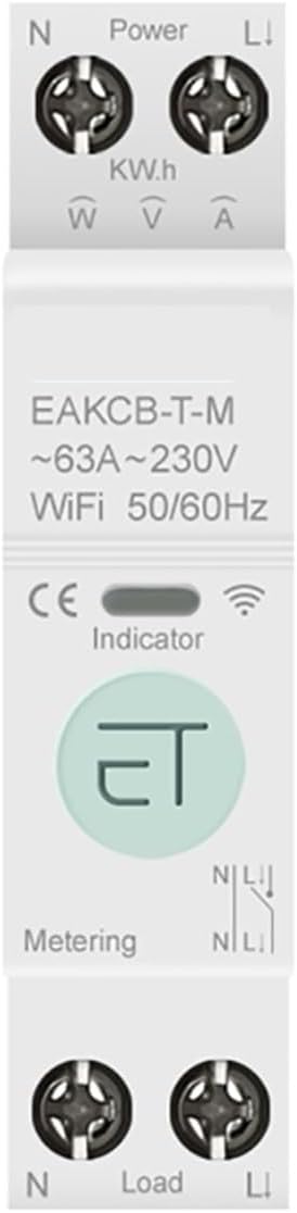 OBABO 6-63A 1P+N WiFi Smart Switch Energy Meter kilowatt Hour metering Monitoring Timer Relay MCB TUYA Smart Life Voltage and Current Protection (Color : 50A, Size : Metering)