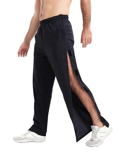 WZIKAI Men's Tear Away Pants Casual Side Snap Open Sweatpants Loose Fit Post Surgery Pants with Pockets