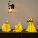 Joyseller Halloween Decor Indoor, Set of 3 Draped Ghost Dog Figurines, Light-Up Halloween Decorations, Ghost Decor for Home Party Display