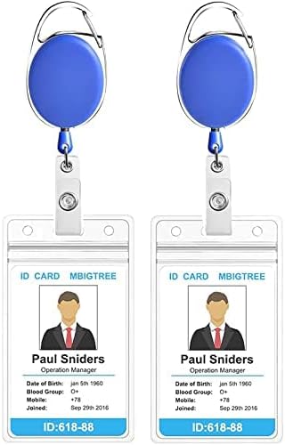 RUHI ENTERPRISES Heavy Duty Retractable Badge Holder with Waterproof Zip Lock Vertical ID Card Holders for Office ID Cards (Blue - Pack of 2)