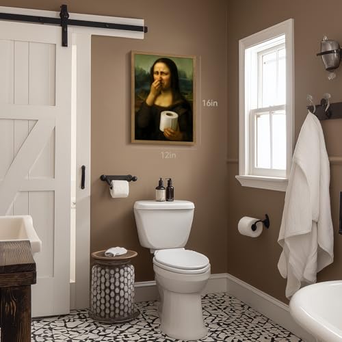 Snlihc Wood Framed Funny Pinching Nose Mona Lisa Bathroom Wall Art 12x16 in by Snlihc - Used condition - Image 3