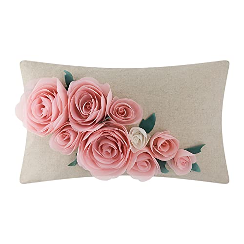OiseauVoler Decorative 3D Flower Throw Pillow Covers Accent Floral Pink Pillowcases for Couch Bed Home Living Room Farmhouse Decor 12x20 Inch
