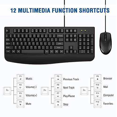 Wired Keyboard and Mouse Combo, EDJO Full-Sized Ergonomic Computer Keyboard with Palm Rest and Optical Wired Mouse for Windows, Mac OS Desktop/Laptop/PC by EDJO - Image 4