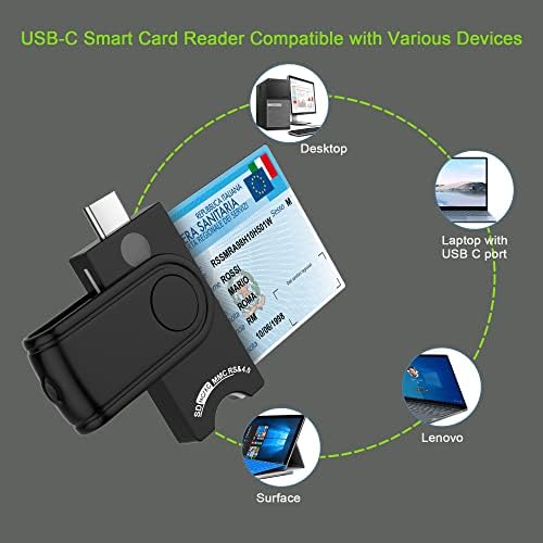4-in-1 Type C Smart Card Reader, Plug and Play, USB C SIM Reader, SDHC/SDXC/SD/Micro SD Card Reader, USB C CAC Reader for Bank/CAC/IC/Health/Credit Card, Drive-free on Windows XP/Vista/7/8/10/11