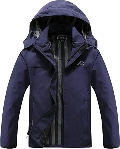 OTU Men's Lightweight Waterproof Hooded Rain Jacket Outdoor Raincoat Shell Jacket for Hiking Travel Navy S