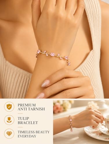 Image of Shining Diva Fashion Tulip Bracelet for Women, Floral Crystal, Anti Tarnish Jewellery Stylish Bracelet Gifts for Girls