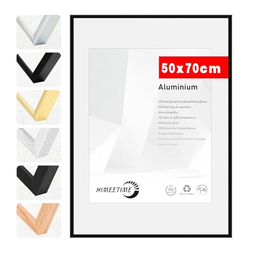 HIMEETIME® 1x Cadre Photo 50x70 cm en Aluminium Noir, Cadre à Documents 70x50，Plexiglas haute résolution,Cadre photo pour La Décoration Murale ou L'affichage de Galerie