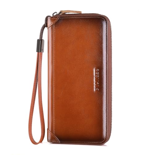 GERUOLA Women's Wallet RFID Blocking Long Travel Leather Purse Large Capacity Credit Card Holder (Brown)