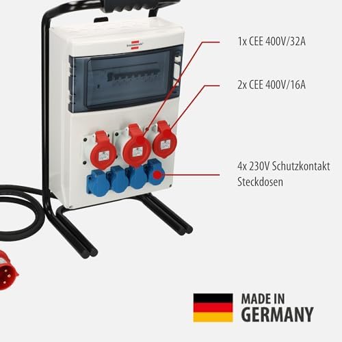 Stromverteiler mit FI-Schutzschalter und robustem Gestell