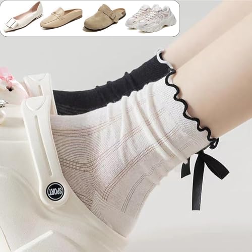 Image of Women's Ruffle Sock Frilly Lettuce Edge Socks For Girl Cute Cotton Crew Slouchy Socks Womens Bow Crew Sock