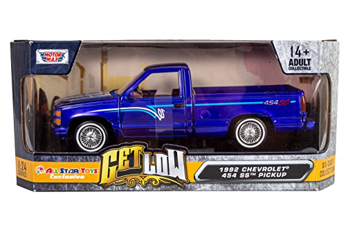 All Star Toys Motormax 1992 Silverado 454SS Pickup Lowrider Truck Candy Blue 1/24 Diecast Model Exclusive Get Low 79036