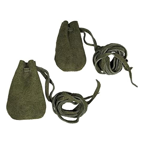 Mythrojan Native American Drawstring Medicine Bag Leather Pouches Set of 2 - Dark Green Cover