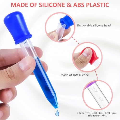 SenseYo 10 Pack Colorful Silicone 5ML Liquid Medicine Eye Dropper Pipettes with Bulb Tip with Clean Brush for Kids Kitchen Crafts - Thumbnail 3