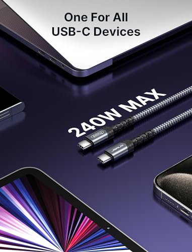 Image of JSAUX 240W USB C to USB C Cable 10FT, Type C Fast Charging Cord, Grey