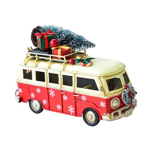 Amagogo Ornamento natalizio per auto, decorazione natalizia, design vintage, modello di auto in metallo, regalo per salotto, negozio di casa, Autobus