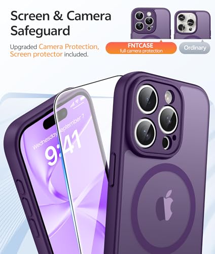 Image of FNTCASE for iPhone 15 Pro Max Case: [Compatible with Magsafe] Translucent Matte Cases with [Full Camera Protection] [Screen Protector] Military Grade Shockproof Protective Phone Cover - Purple