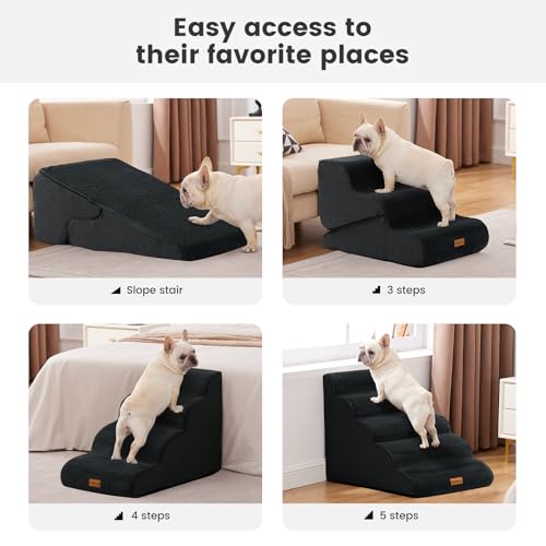 Image of Gardner Pet Dog Stairs for Small Dogs 16.5 inch H, 2 in 1 Transformable 3-Step Pet Stairs and Dog Ramp for Couch (13-20 in), Black Adjustable Pet Steps with Non-Slip Waterproof Cover and CertiPUR-US Foam