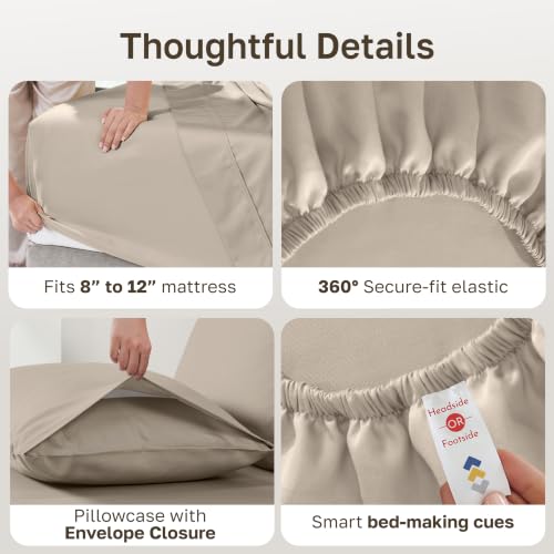 Image of California Design Den Cotton Twin Sheet Set - Natural 100% Cotton Twin Sheets, Soft Sateen Weave, Breathable and Durable Bedding - Oatmeal