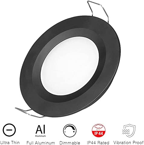 Acegoo 4 x DC 12V LED Recessed Ceiling Lights 3W Dimmable Downlights for Motorhome Boat Camper Van Caravan Yacht Bathroom, Full Aluminum Round Puck Lights (Black, Cool White 6400K)