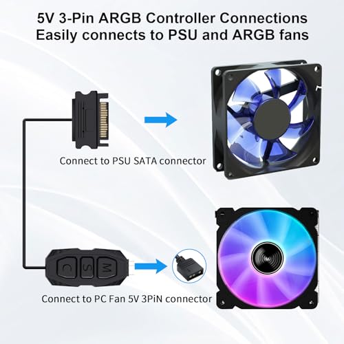 ARGB Controller con mando a distancia,AYWHP 5 V 3 Pines Mini RGB Kit de Controlador de Ventiladores de PC,Tira LED de PC, Ventiladores ARGB de Computadora - imagen 7