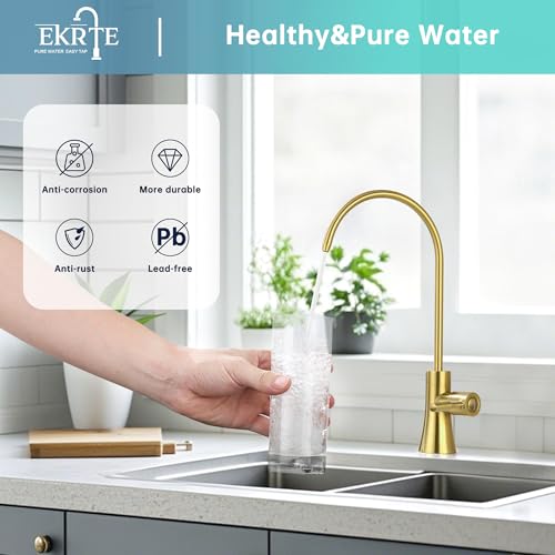 EKRTE Brushed Gold Water Filter Faucet, Water Filtration Faucet Brushed Gold Drinking Water Faucet for Kitchen Sink by EKRTE - Used condition - Image 3