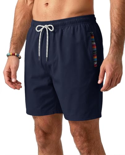 Bilitry Men's Shorts, Casual Chino Beach Golf Shorts, Cotton Blend Twill Elastic Waist Summer Walking Shorts, Lightweight Breathable Solid Color-Navy Blue-XL