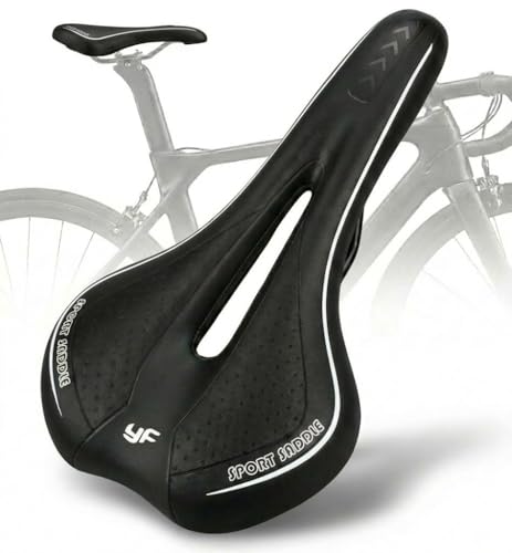 Image of JERN Ergonomic Bicycle Saddle, Memory Foam Comfort Bike Seat with Airflow Vent, Shock Absorption, Anti-Slip Design for MTB, Road, Cycle (Black)