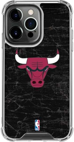 Skinit Clear Phone Case Compatible with iPhone 14 Pro - Officially Licensed NBA Chicago Bulls Black Distressed Design