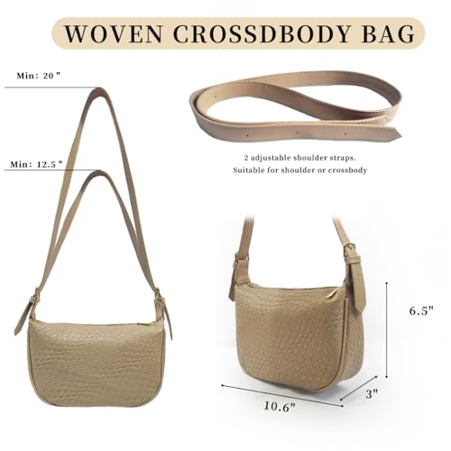 Image of Woven Crossdbody Bag Vegan Leather Bag For Women Crescent Shoulder Hobo Handbag with 2 Adjustable Strap