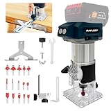 Akku Oberfräse für Bosch Professional 18V System, 800W Akku-Kantenfräse Set mit 5 Geschwindigkeit, 30000 U/min Bürstenloser Multifunktionsfräse Handfräser mit 15 Stück 1/4' Fräser Set(Ohne Akku)