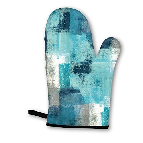 Turquoise Grey Oven Mitts And Pot Holders Sets Of 4 Modern Teal Abstract Art Oven Mitts Oven Gloves Pot Holders And Oven Mitts For Kitchen Baking Cooking Grilling (Turquoise) #TOP5