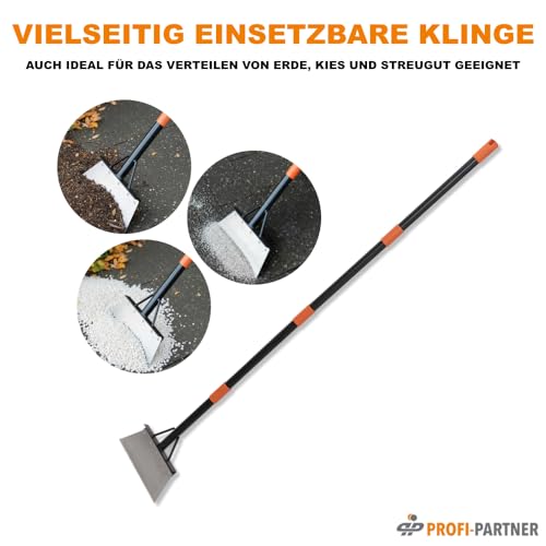 PROFI-PARTNER Flachkopfschaufel 154 cm – breite Klinge 26,5 cm – aus legiertem Stahl – kräfteschonend für Wege, Garten, Hof & Schnee - Stoßscharre/Bodenschaber für EIS, Schnee, Moos
