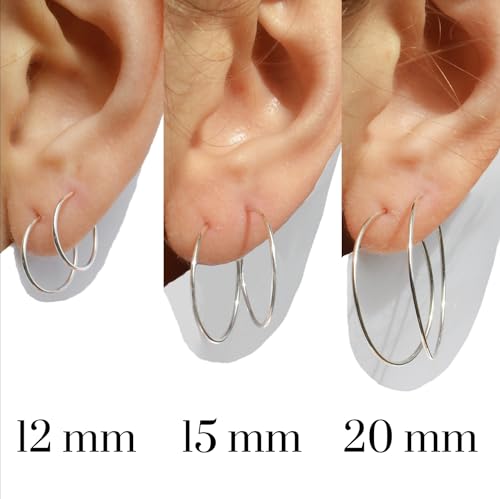 Solid Sterling Silver Hoops | Thin Sleeper Hoop Earrings for Women Sleepers Endless Wire Earrings for Sleeping Hypoallergenic Sleep Small Tiny Real Silver Earring Hoops Huggie Dainty | Handmade in FL3