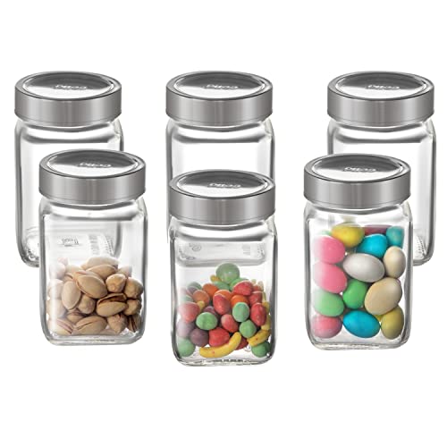 CELLO Qube Toughened Glass Jars 300 Ml, Set of 6, Clear | Glass Containers for Kitchen | Unbreakable Glass Jars