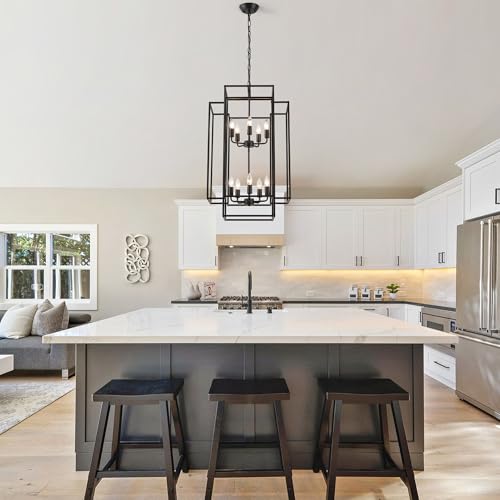 Xuridongsheng Large Lantern Chandelier for Entryway Foyer, 2-Tier Matte Black Cage Chandelier, 10-Light Hanging Light Fixture for High Ceiling Staircase Living Room by Xuridongsheng - Image 9