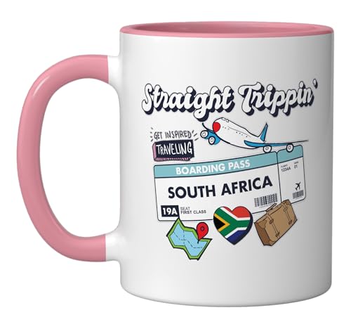 Straight Trippin' South Africa Vacation Tour Travel Trip Ceramic Mug, Pink/White