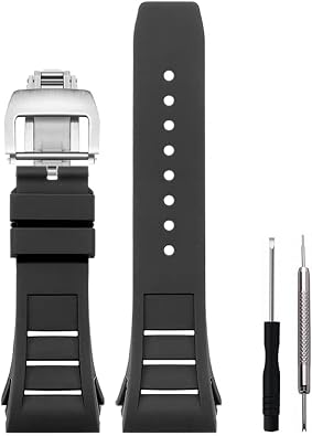 25mm Screw Fitting Black Silicone Rubber Watch Band Strap Compatible with Richard Mille RM035-25mm Richard Mille Watch Band