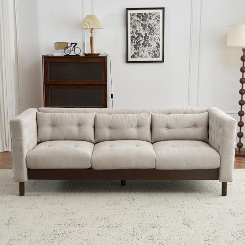 Christopher Knight Home Marloo 3 Seater Sofa Couch, Upholstered Tufted Back Linen-Like Sofa, Rubberwood Legs, 78" W x 29.75" D x 29" H, Beige