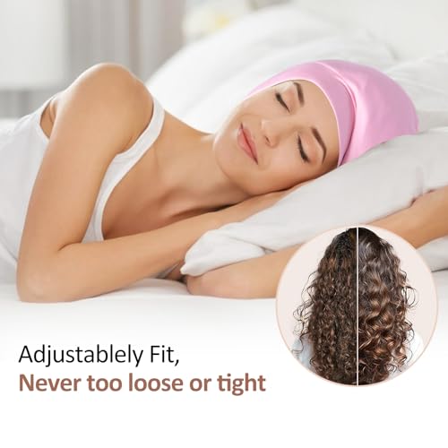 Touca de cetim forrada de seda para dormir - Capa de cabelo ajustável para mulheres e homens, touca