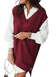 EVLAESS Plus Size Sweater Vest Women V Neck Sleeveless Red Knit Sweaters Womens Fall Solid Color Irr