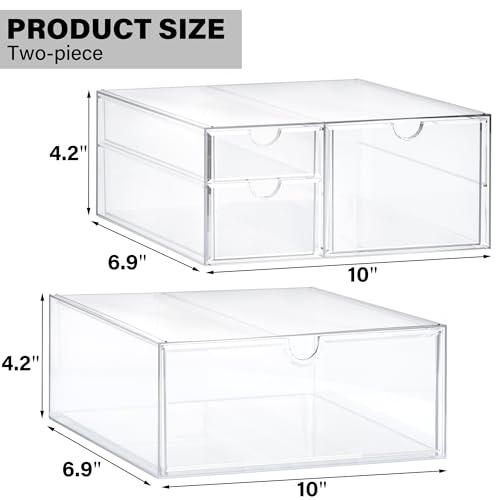 Prsildan Acrylic Drawer Makeup Organizer with 4 Drawers, Set of 2 Office Desk Organizers Accessories, Clear Stackable Storage Drawers for Vanity, Countertop, Craft, Jewelry, Art Supply Organization - Image 4